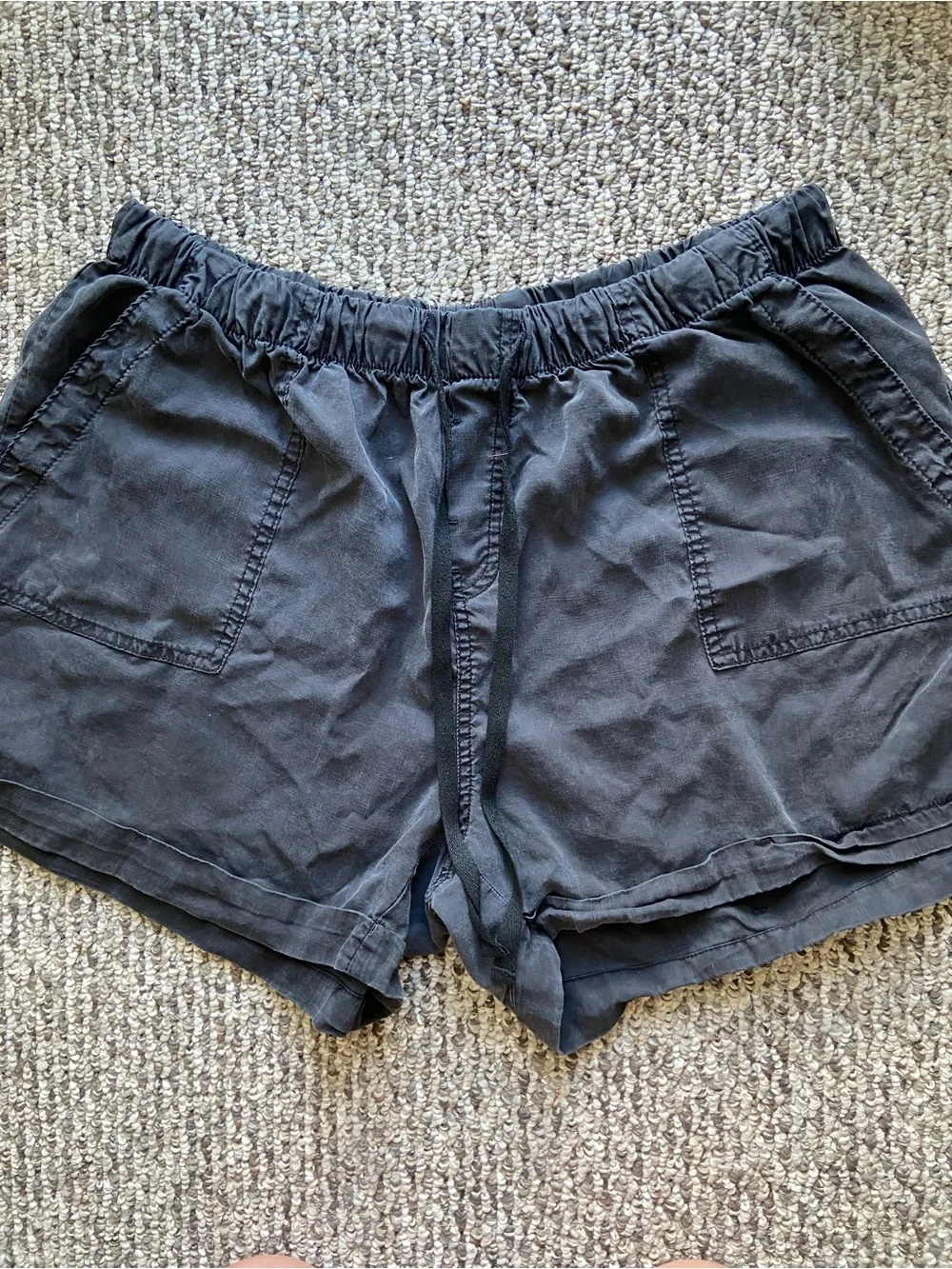 Workshop Republic Tencel Drawstring Shorts With Pockets Black Cuffed
